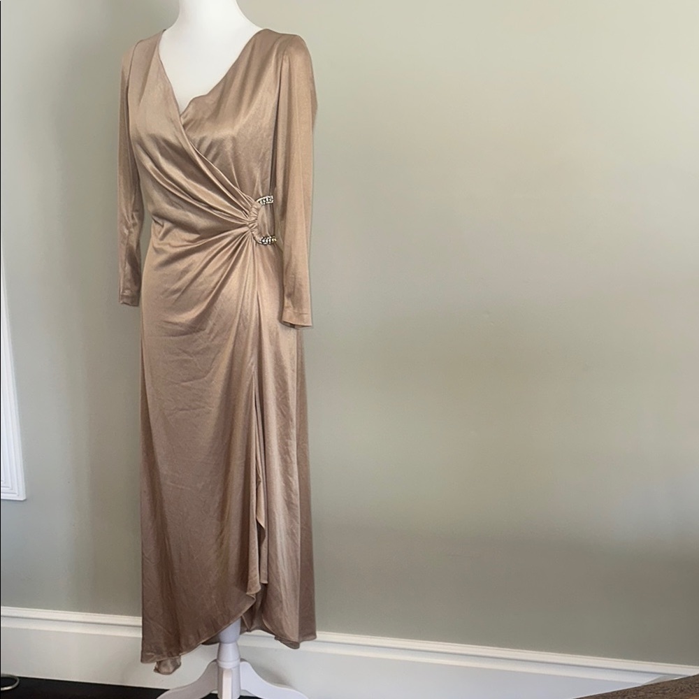 Cachet Cream Long Sleeve Gown with Cowl Neck